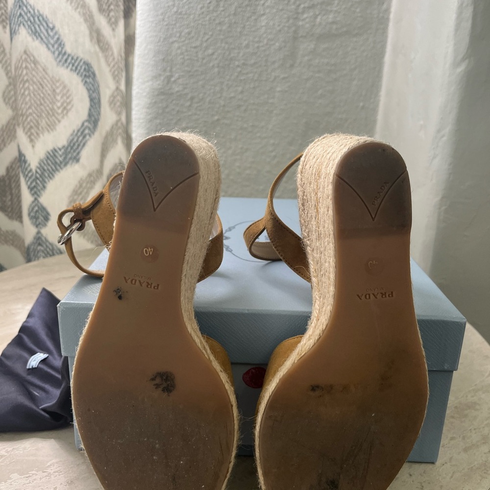 Prada Tan Suede Wedge Sandals - Picture 6 of 6